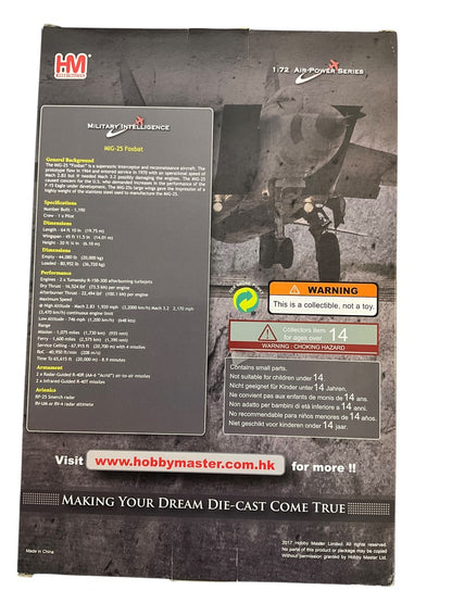 1/72 HobbyMaster (HA5601) Mikoyan MiG25P Foxbat (Red 31) flown by Lt. (Sg.) V. Belenko defection to  Hakodate, Japan 1976 513th Fighter Rgt, 11th Air Army, Soviet Air Force (Limited Edition) 2017 Release