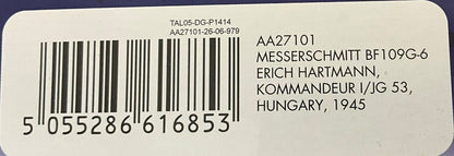1/72 Corgi (AA27101) Messerschmitt Bf109G-6 White Winter Camo, flown by Erich Hartmann ("Ace of ALL Time" with 352 Kills) Hungary 1945, Kommandeur 1/JG53 Drittes Reich Luftwaffe (Limited Edition #1831 of Only 2000) 2013 Release