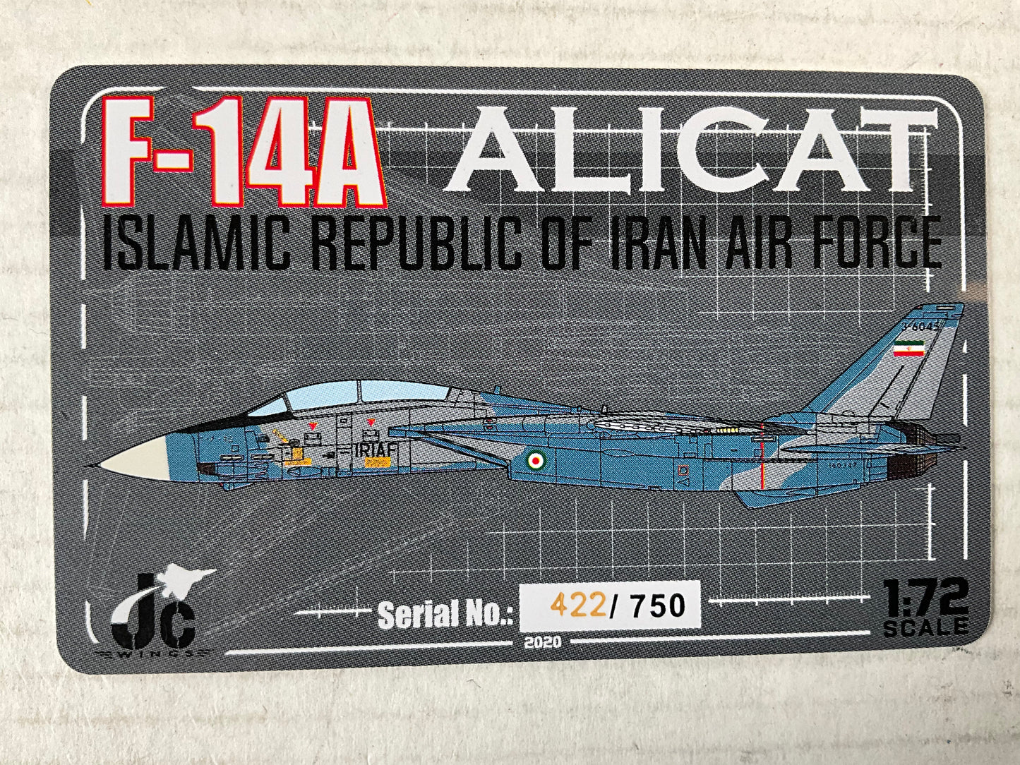 1/72 JC Wings (JCW-72-F14-006) Grumman F14A (Tomcat) "Alicat" (3-6045) Grey & Blue Camo, Islamic Republic of Iran Air Force (Limited Edition #422 of Only 750)