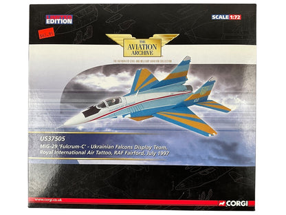 1/72 Corgi (US37505) MiG29A Fulcrum-C (White 102) "Ukrainian Falcons Display Team" Intl Air Tattoo, RAF Fairford 1997, Ukraine Air Force (Limited Edition #0562 of Only 1000)