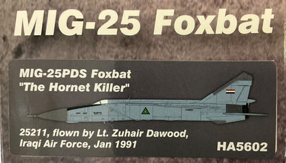 1/72 HobbyMaster (HA5602)  Mikoyan-Gurevich MiG25PDS Foxbat (25211) "The Hornet Killer"flown by Lt. Zuhair Dawood Jan17 1991, 84th Sqdn, Iraqi Air Force (Limited Edition) 2018 Release
