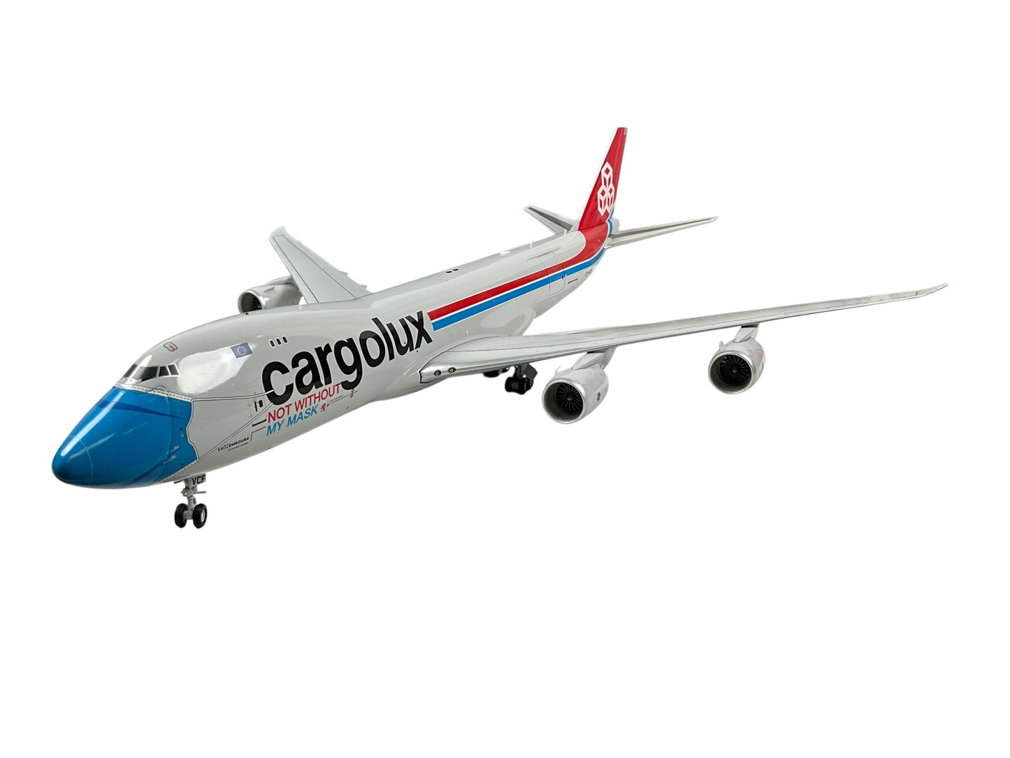 1/200 JC Wings (XX20079C) Boeing B747-8F (LX-VCF) "Not Without My Mask" (Interactive Series) Cargolux (Limited Edition) 2021 Release