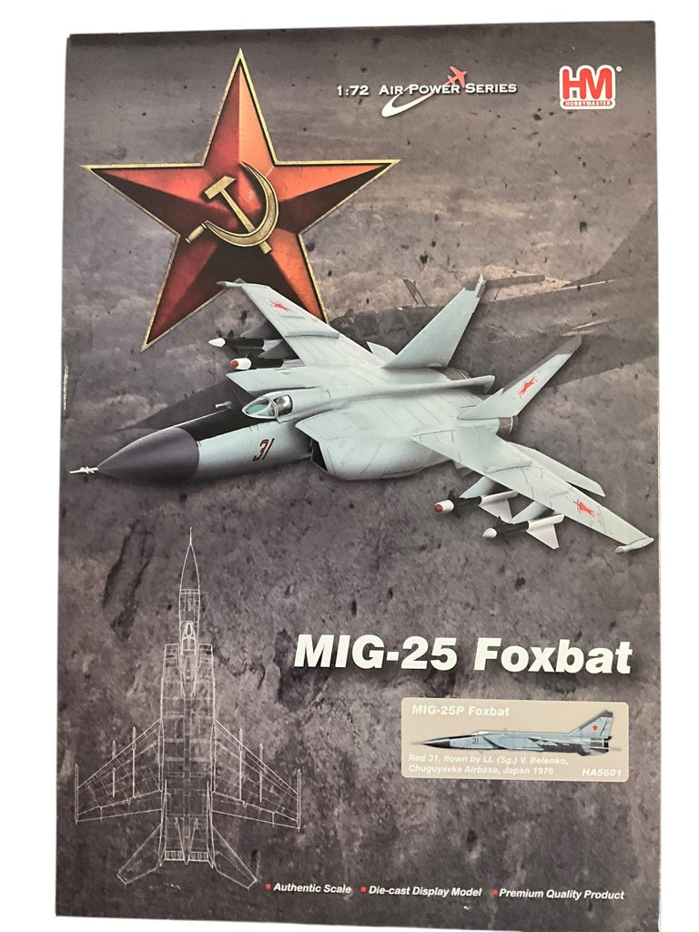 1/72 HobbyMaster (HA5601) Mikoyan MiG25P Foxbat (Red 31) flown by Lt. (Sg.) V. Belenko defection to  Hakodate, Japan 1976 513th Fighter Rgt, 11th Air Army, Soviet Air Force (Limited Edition) 2017 Release