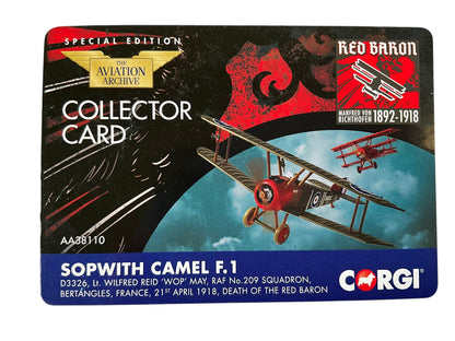 1/48 Corgi (AA38110) Slopwith Camel F.1  (D3326) flown by Lt. Wilfred Reid "Wop" May No. 209 Sqdn R.A.F. Bertangles. France, April 21st 1918, Death of the Red Baron  (Limited Edition)
