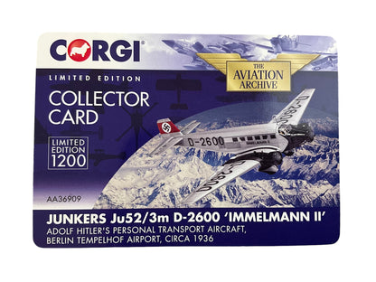 1/72 CORGI (AA36909) JUNKERS JU52-3Mfe (D-2600) * IMMELMANN-II * LUFTHANSA (2nd-LIVERY THIRD-REICH) * ADOLF HITLER'S PERSONAL TRANSPORT AIRCAFT * 1933-1945 (LIMITED EDITION #789 of ONLY 1200)