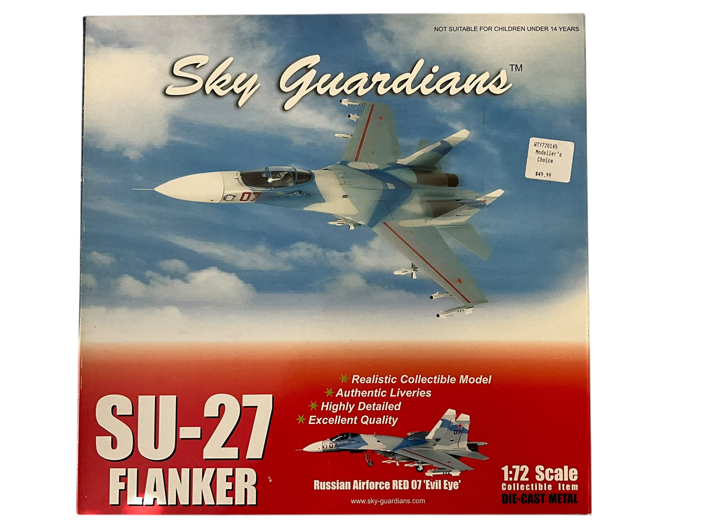 1/72 (Witty Wings) Sky Guardians (WTW-72-014-005) Sukhoi SU27 Flanker-B (Red 07) "Evil Eye" 3-Tone Blue Splinter Pattern Camo, Russian Air Force (Limited edition (Limited Edition)