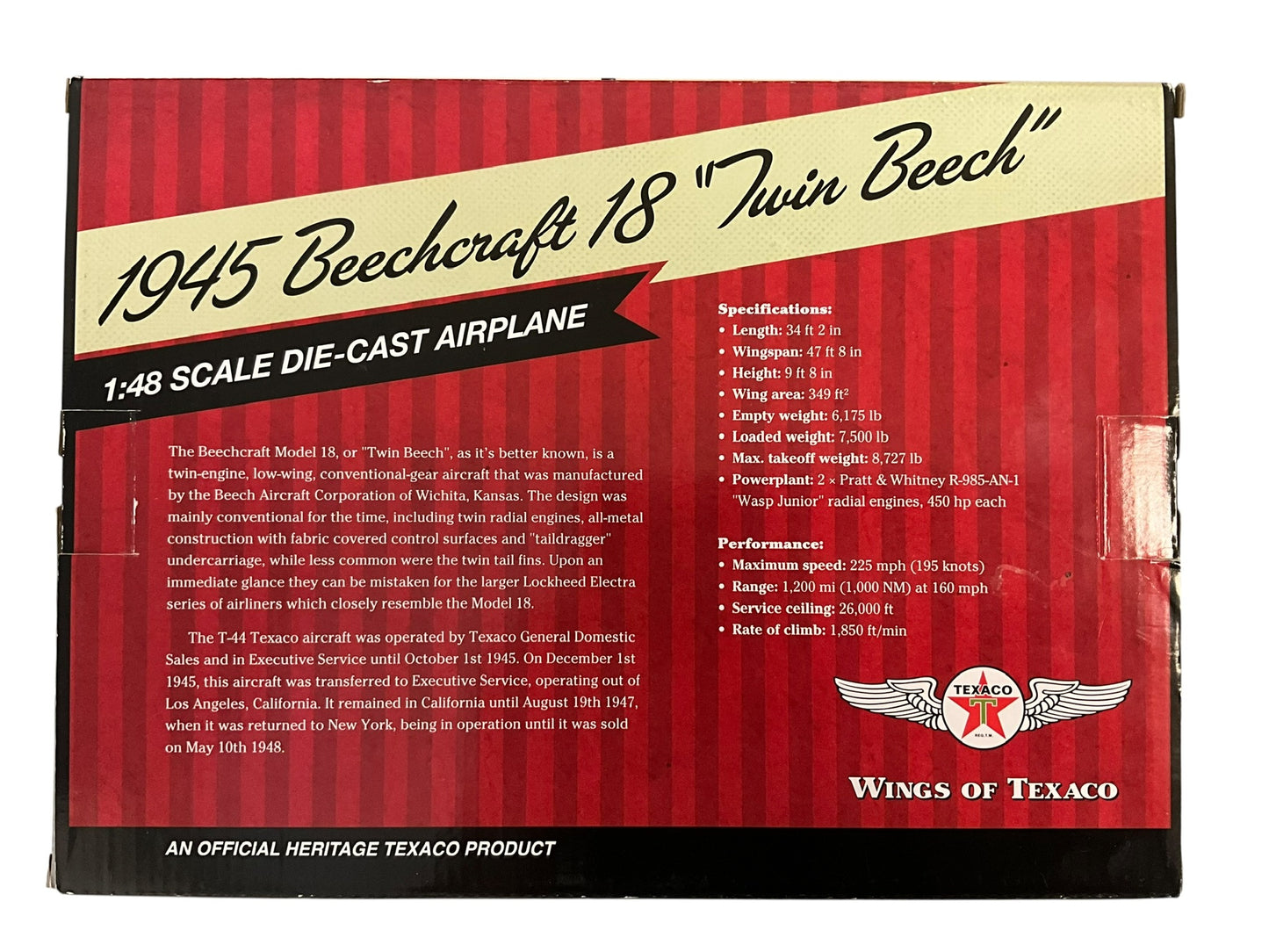 1/48 (Liberty Classics) Wings of Texaco (CP7151) 1945 Beechcraft18 (NC20757) "Twin Beech" #22 in the Series Special, Red Edition, Texaco (Limited Edition) 2014 Release