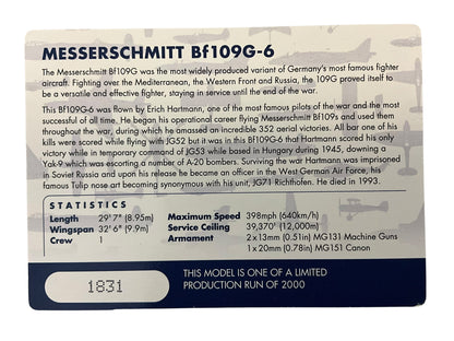 1/72 Corgi (AA27101) Messerschmitt Bf109G-6 White Winter Camo, flown by Erich Hartmann ("Ace of ALL Time" with 352 Kills) Hungary 1945, Kommandeur 1/JG53 Drittes Reich Luftwaffe (Limited Edition #1831 of Only 2000) 2013 Release