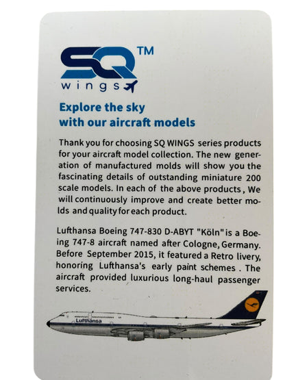 1/200 SQ Wings (L2056) Boeing B747-8i (D-ABYT) *Koln* "DLH Retro 1970 5th Livery" Lufthansa (Limited Edition)