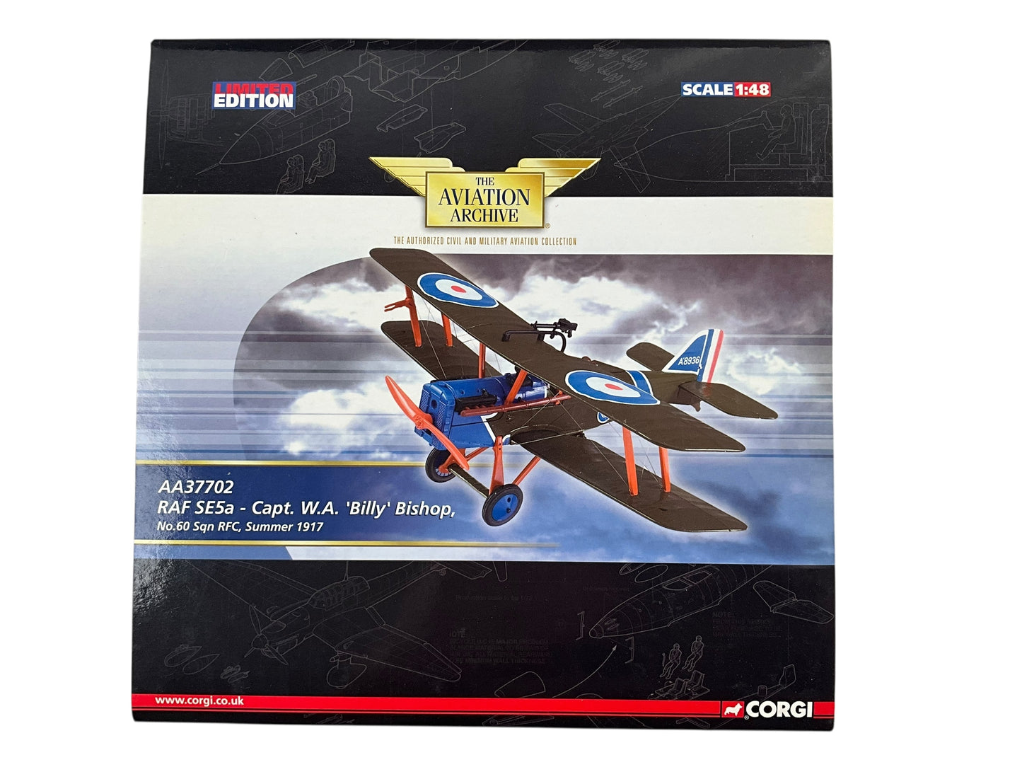 1/48 Corgi (AA37702) Royal Aircraft Factory SE5a (A8936) flown by Capt. W.A. "Billy" Bishop (Allies Ace of Aces with 72 Kills) No,80 Sqdn R.F.C. (Limited Edition of Only 3710)