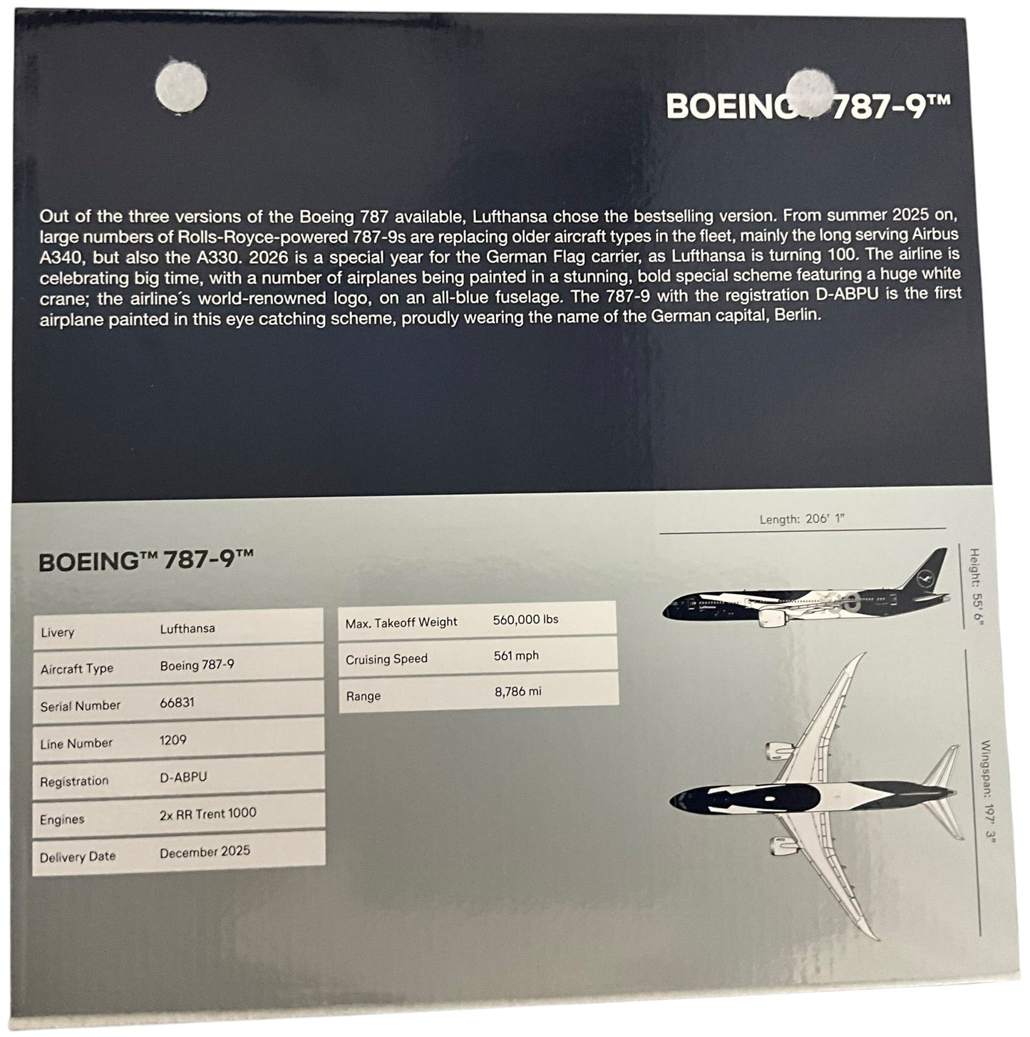 1/200 Gemini200 (G2DLH1483) Boeing B787-9 Dreamliner (D-ABPU) Berlin "100 Year Lufthansa Anniversary Livery" 2026 Lufthansa (Limited Edition) 2026 Release
