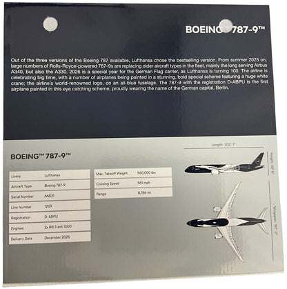 1/200 Gemini200 (G2DLH1483) Boeing B787-9 Dreamliner (D-ABPU) Berlin "100 Year Lufthansa Anniversary Livery" 2026 Lufthansa (Limited Edition) 2026 Release