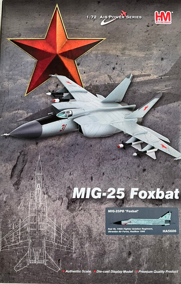 1/72 Hobbymaster (HA5606) Mikoyan MiG25PD Foxbat (Red 49) Vaislkov 1995, 146th Fighter Regiment, Ukraine Air Force (Limited Edition)
