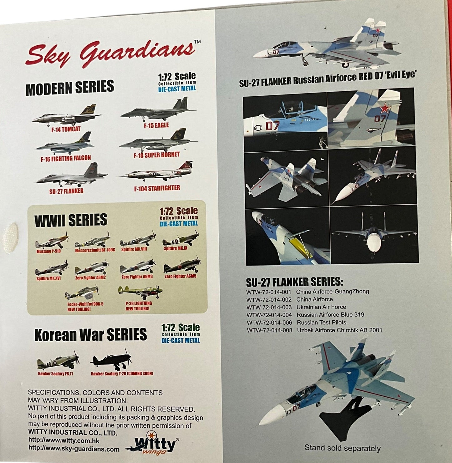 1/72 (Witty Wings) Sky Guardians (WTW-72-014-005) Sukhoi SU27 Flanker-B (Red 07) "Evil Eye" 3-Tone Blue Splinter Pattern Camo, Russian Air Force (Limited edition (Limited Edition)
