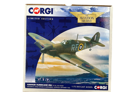 1/72 CORGI (AA27602) HAWKER-HURRICANE MK-1 (RF-A * P3120) FLG-OFF Z.K.HENNEBERG POLISH AIRFORCE 303-SQUADRON NORTHHOLT BATTLE of BRITAIN 1940 (LIMITED EDITION #1413 of Only 1600)