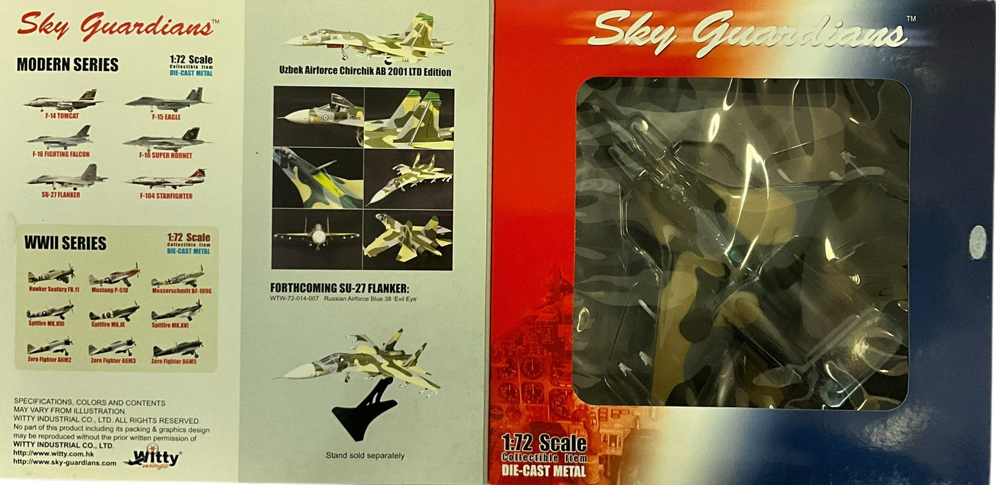 1/72 (Witty Wings) Sky Guardians (WTW-72-014-008) Sukhoi SU27 Flanker-B (White 21) Green/Tan/Grey Splotch Pattern Camo, Chirchik AB, 59th Fighter-Bomber Aviation Regiment, Uzbek Air Force (Limited Edition) 2001 Release