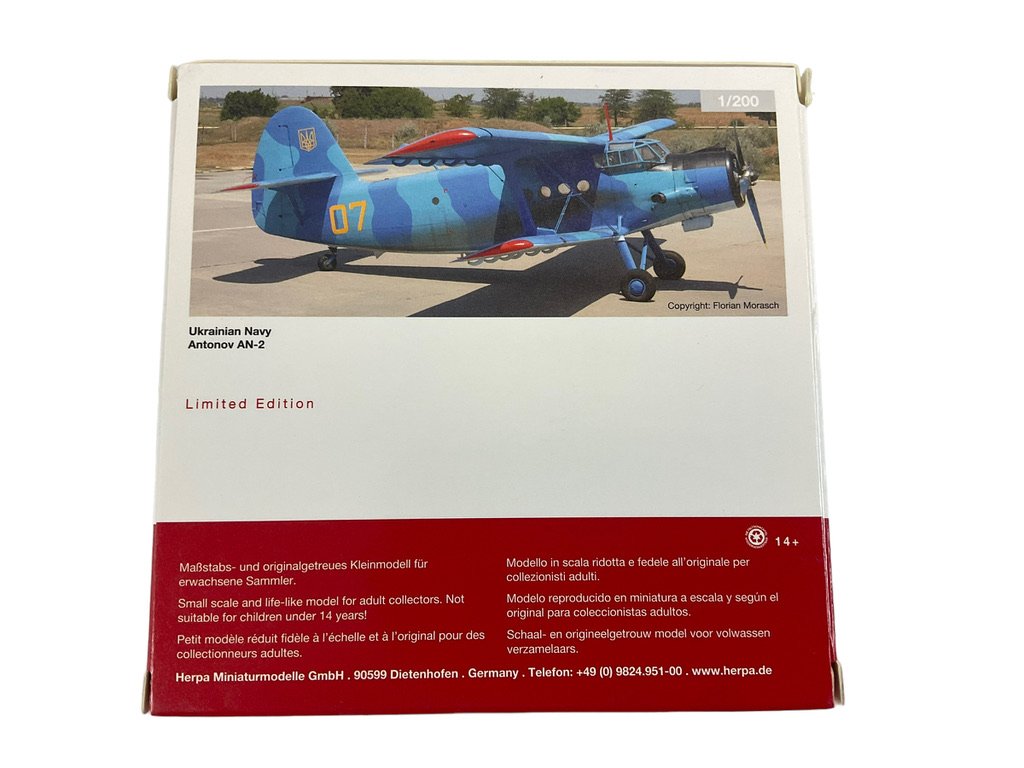 Ukrainian Navy Antonov AN-2 Splotch Pattern Herpa 1:200 Scale Die Cast Model NIB