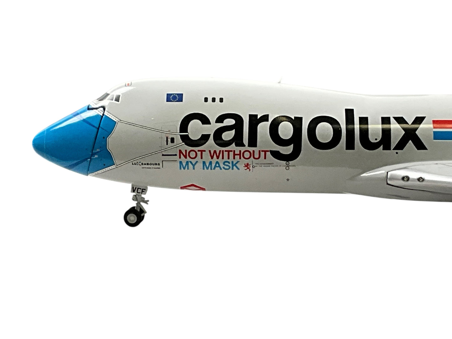 1/200 JC Wings (XX20079C) Boeing B747-8F (LX-VCF) "Not Without My Mask" (Interactive Series) Cargolux (Limited Edition) 2021 Release