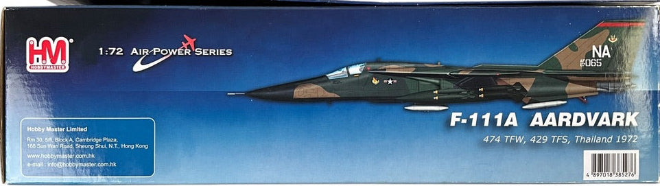 1/72 Hobbymaster (HA3001) General Dynamics F111A Aardvark (AF67-065) "Operation Linebacker" 1972 Takhli RTAFB Thailand, 474 TFW, 429 TFS Black Falcons, U.S.A.F. (Limited Edition of 3500) 2010 Release