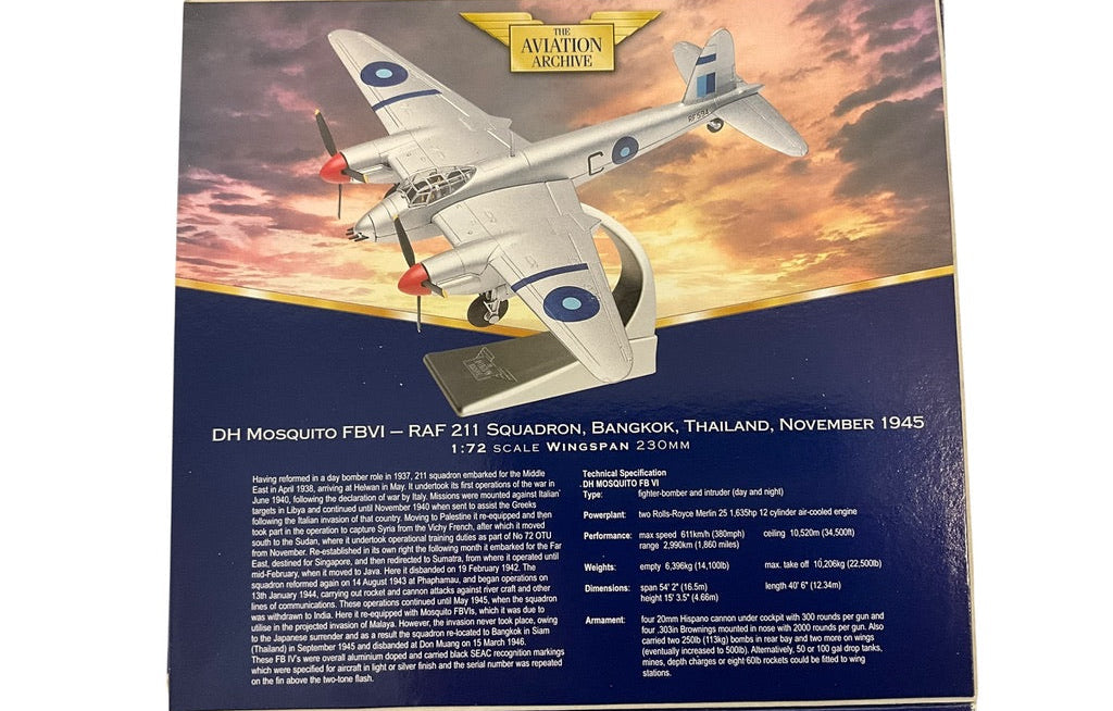1/72 Corgi (AA32806) DeHavilland Mosquito FBVI (C / RF594) Bangkok, Thailand, Nov 1945, 211 Sqdn R.A.F. (Limited Edition #0353 of Only 3100)