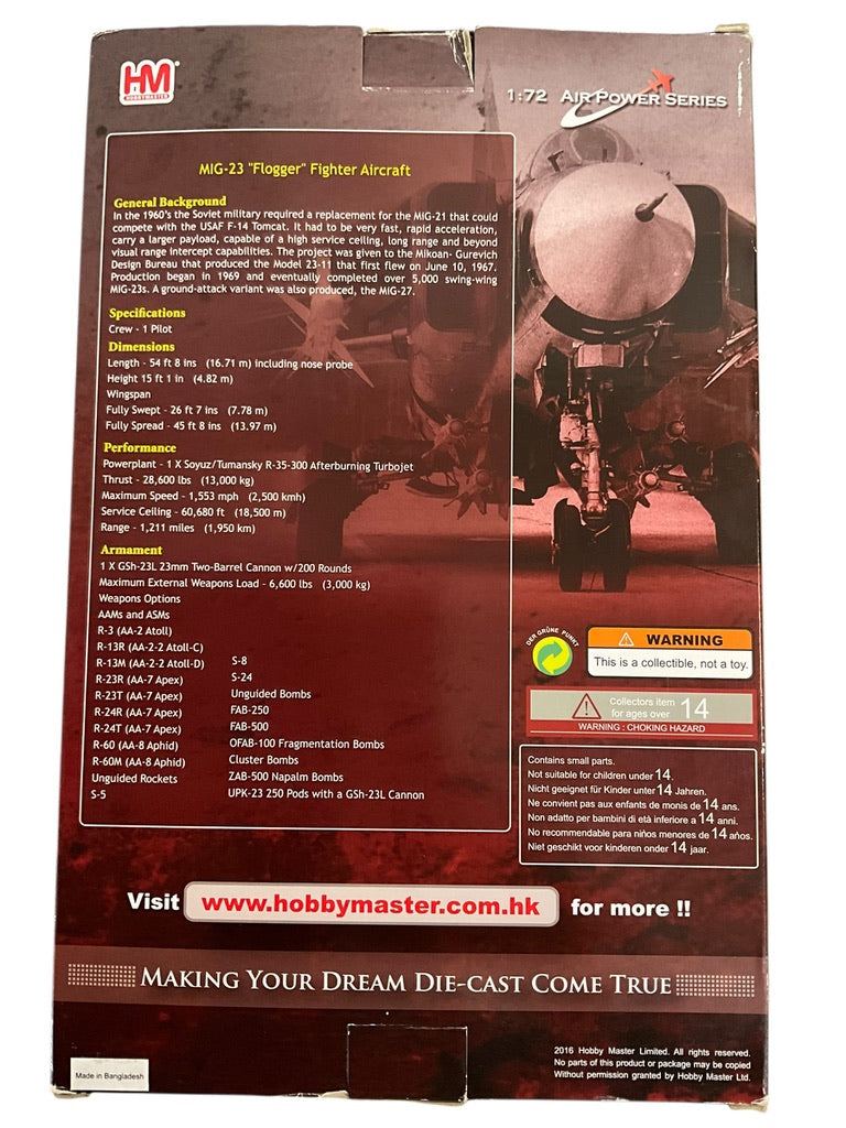 1/72 HobbyMaster (HA5308)  Mikoyan-Gurevich MiG23MS Flogger-E (4012) No.39 Sqdn, Iraqi Air Force 1981 (Limited Edition)