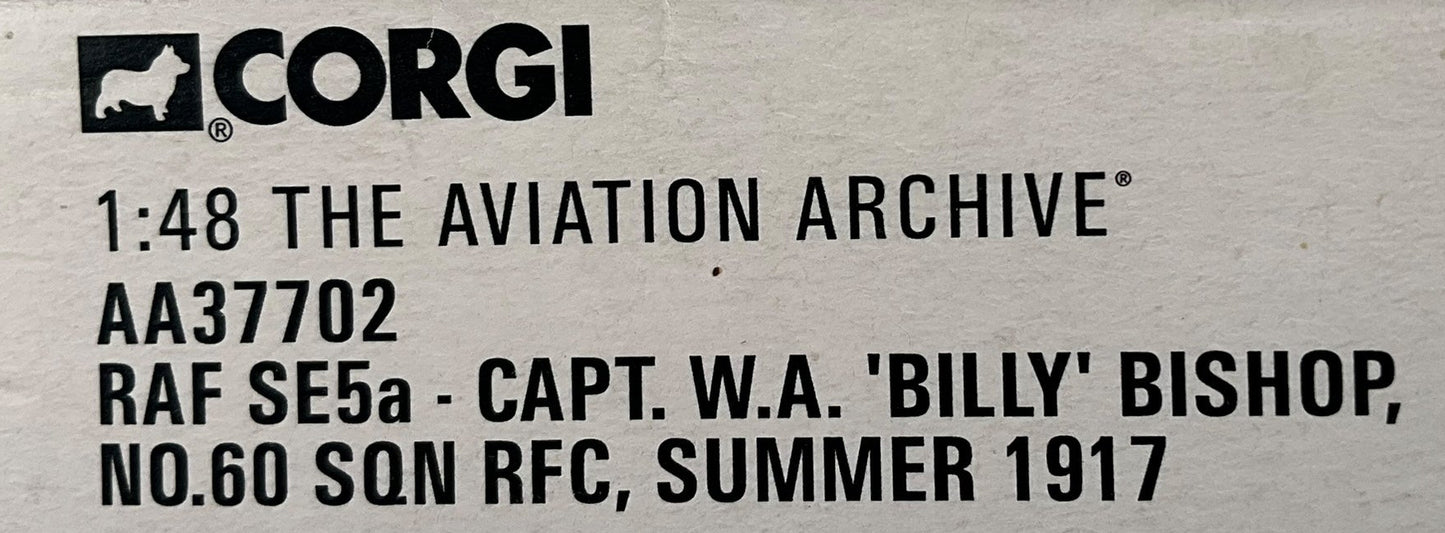 1/48 Corgi (AA37702) Royal Aircraft Factory SE5a (A8936) flown by Capt. W.A. "Billy" Bishop (Allies Ace of Aces with 72 Kills) No,80 Sqdn R.F.C. (Limited Edition of Only 3710)