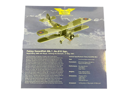 1/72 Corgi (AA36301) Fairey Swordfish Mk.1 (Y4372) "Sinking the BISMARK" 27 MAY 1941, No.810 Sqdn Royal Navy (Limited Edition NO CARD)