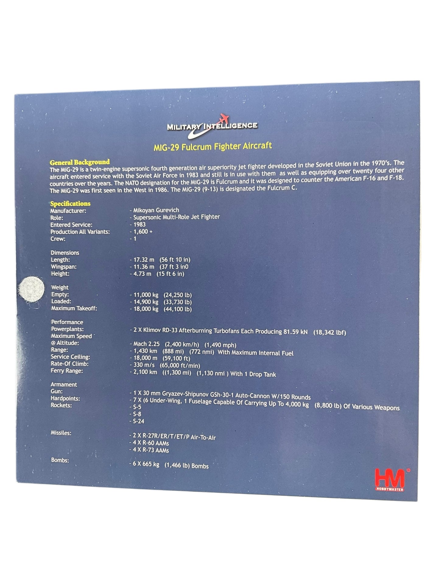 1/72 Hobbymaster (HA6503) MiG29G Fulcrum (29+14) JG73 "Steinhoff" Lagge Air Base 1994 Deutsche Bundes Luftwaffe (Limited Edition)