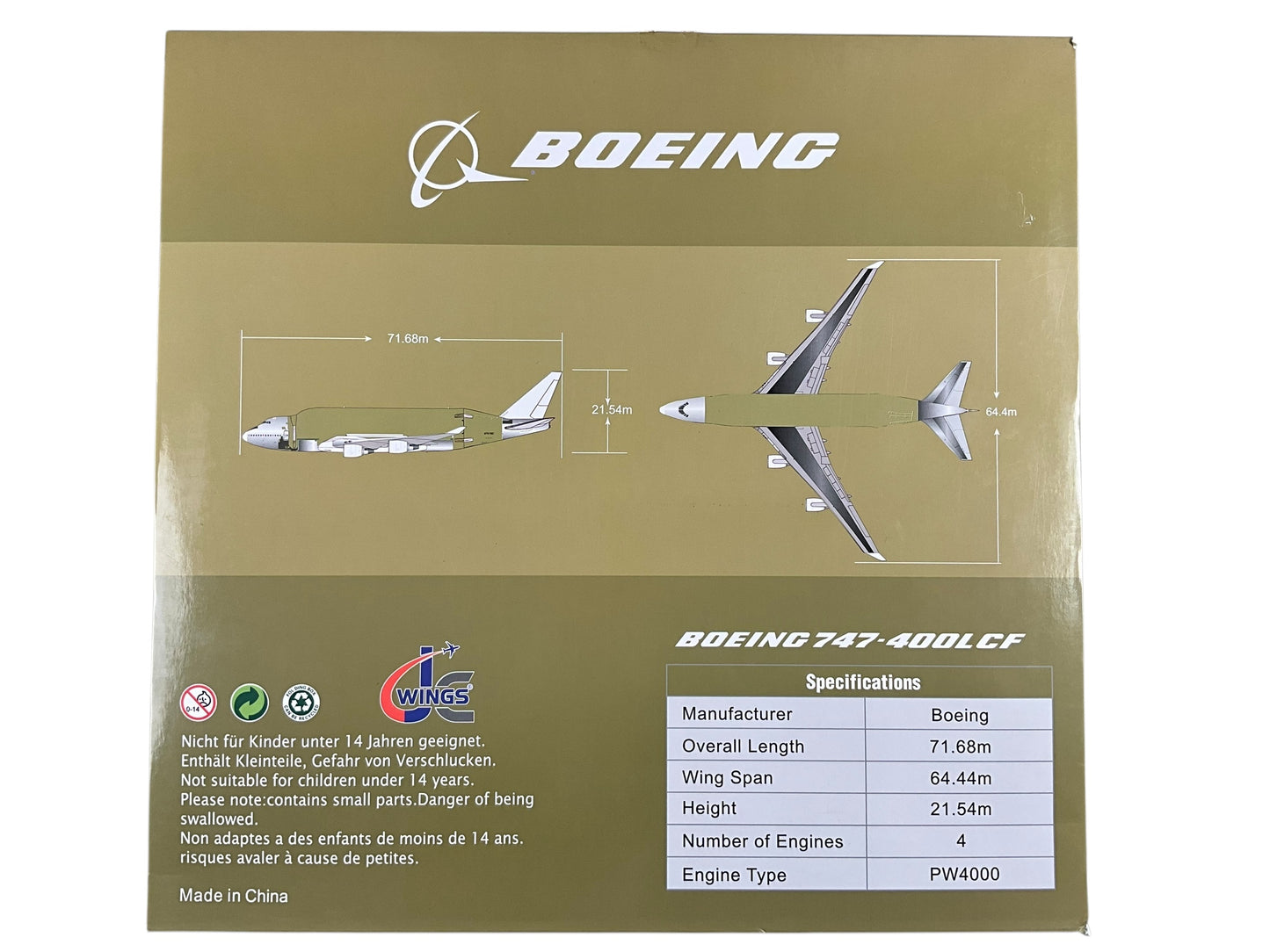 1/200 J C Wings (LH2166) Boeing B747-400LCF Dreamlifter (N747BC) "Green Zinc Chromate Primer Livery" The Boeing Company (Limited Edition)