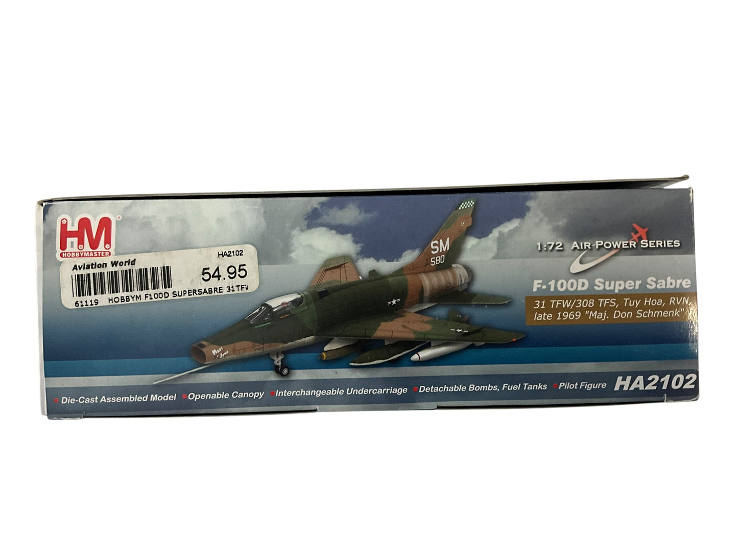 1/72 HobbyMaster (HA2102) North American F100D Super Sabre (56-3580) "Mary Jane" flown by Maj. Don Schmenk late 1969 Tuy Hoa, South Vietnam 31st TFW 308th TFS, U.S.A.F. (Limited Edition of 2100) Sept 2008 Release