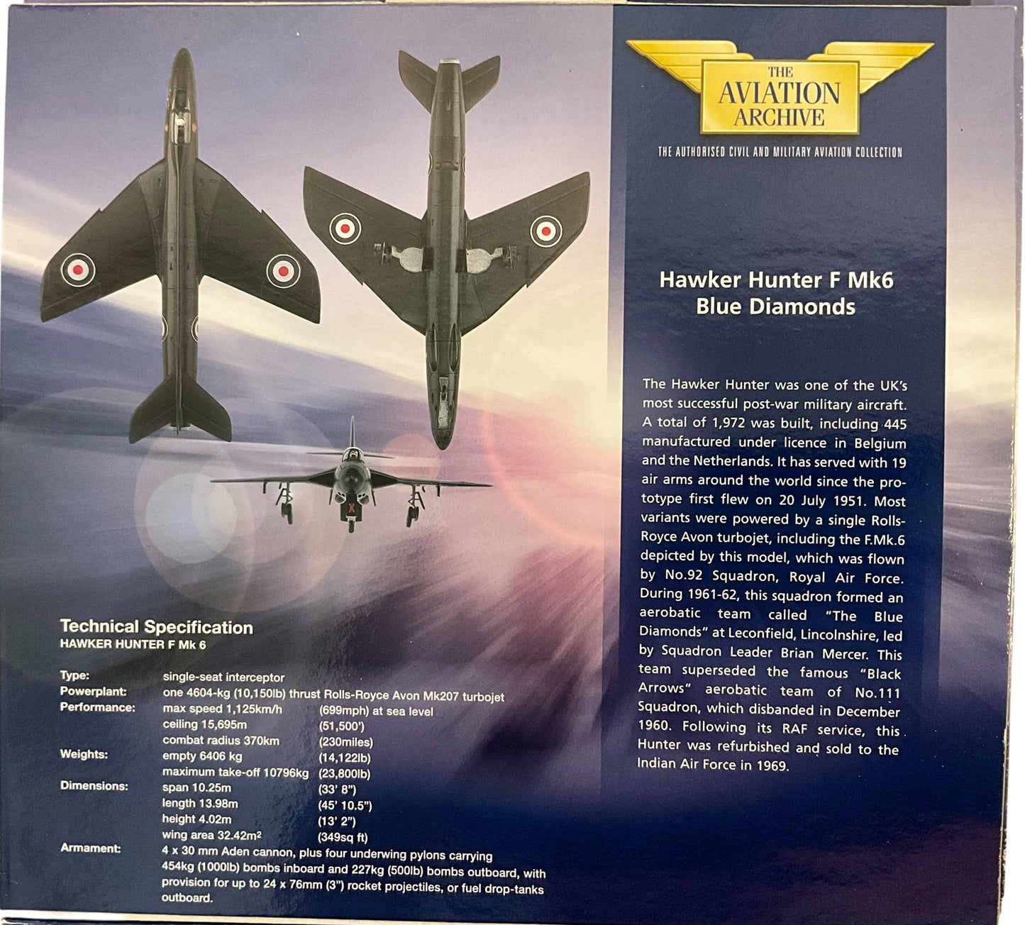 1/72 Corgi (AA32701) Hawker Hunter F Mk.6 flown by S/L Brian Mercer of the "Blue Diamonds" at  Leconfield, Lincolnshire 1961-62, 92 Sqdn R.A.F. (Limited Edition #2081 of Only 4000)
