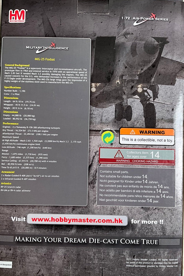 1/72 Hobbymaster (HA5606) Mikoyan MiG25PD Foxbat (Red 49) Vaislkov 1995, 146th Fighter Regiment, Ukraine Air Force (Limited Edition)