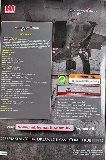 1/72 Hobbymaster (HA5606) Mikoyan MiG25PD Foxbat (Red 49) Vaislkov 1995, 146th Fighter Regiment, Ukraine Air Force (Limited Edition)