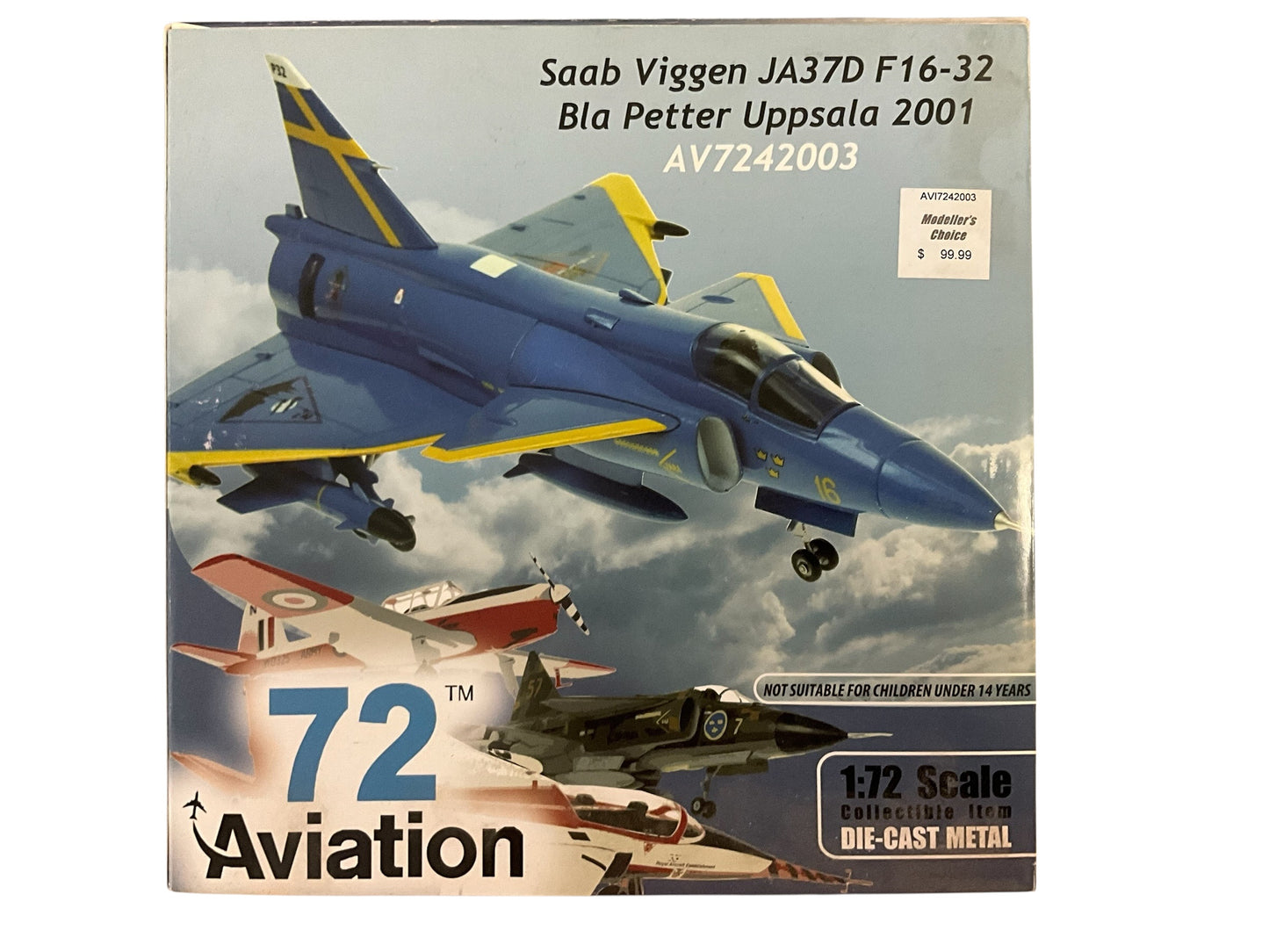 1/72 Aviation72 (AV7242003) Saab JA37D Viggen (F16-32) "Bla Petter Uppsala" 2001 Swedesh Air Force (Limited Edition of Only 600)