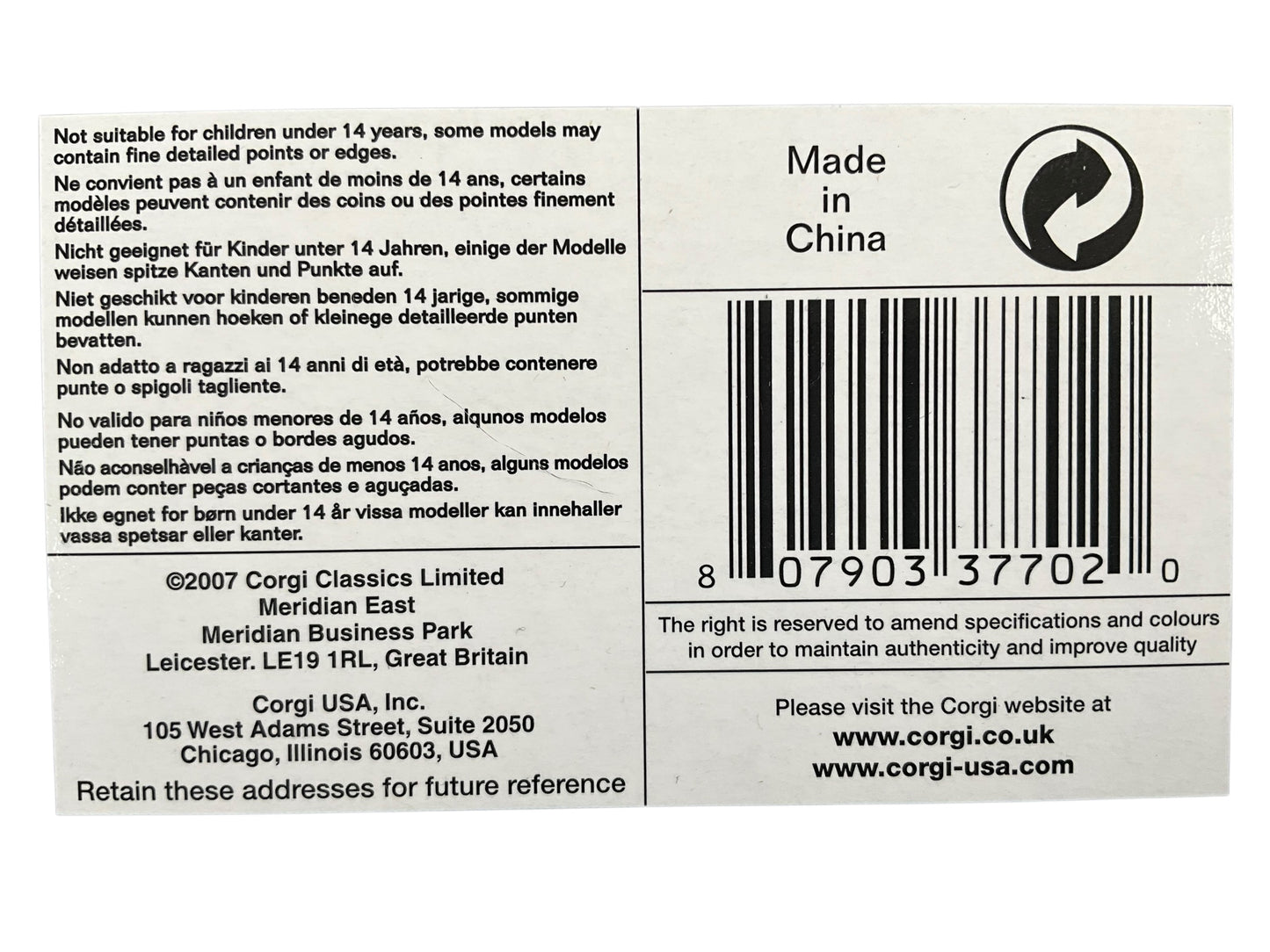 1/48 Corgi (AA37702) Royal Aircraft Factory SE5a (A8936) flown by Capt. W.A. "Billy" Bishop (Allies Ace of Aces with 72 Kills) No,80 Sqdn R.F.C. (Limited Edition of Only 3710)