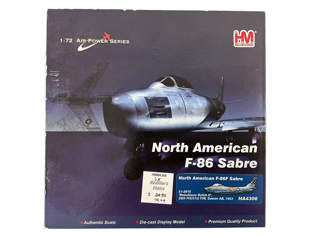 1/72 HobbyMaster (HA4306) North American F86F Sabre (c/n 51-2910) "Beauteous Butch II" flown by Joseph C. McConnell Jr. {TOP ACE with 16 Kills) Suwon AB, South Korea 1953, 39th FS, 51st FW, U.S.A.F. (Limited Edition of 1000)