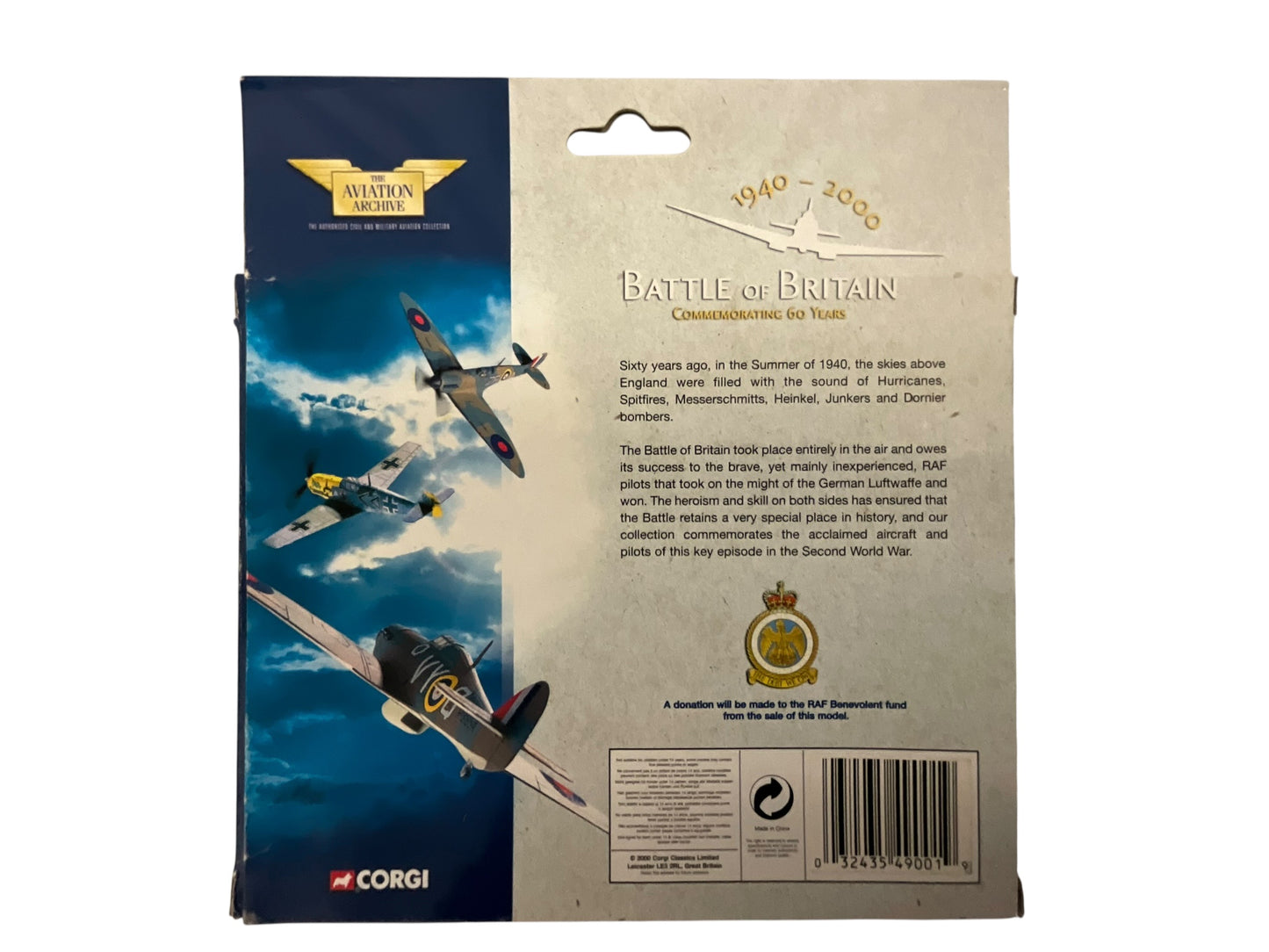 1/72 Corgi (49001) Supermarine Spitfire Mk.1 (ZP-A) flown by Flt/Lt Adolf Milan "First Skirmish of Battle of Britain" 74 Sqdn R.A.F. (Limited Edition) 2000 Release