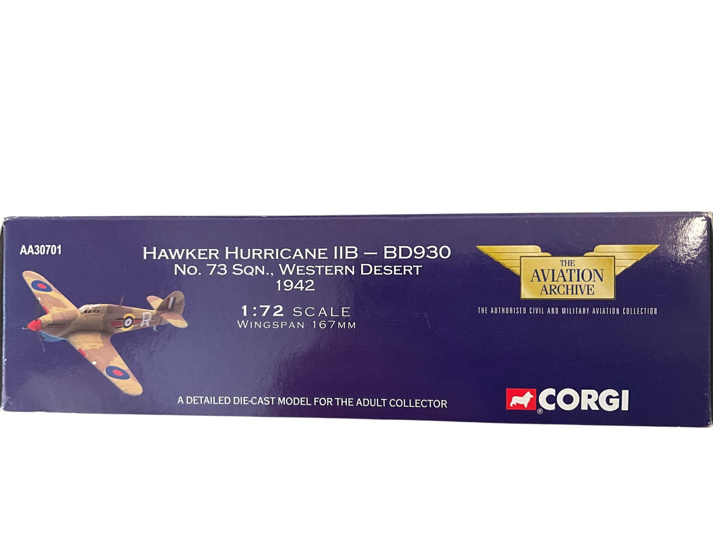 1/72 Corgi (AA30701) Hawker Hurricane IIB (BD930 / R) Western Desert 1942 No.73 Sqdn R.A.F. (Limited Edition) 2002 Release