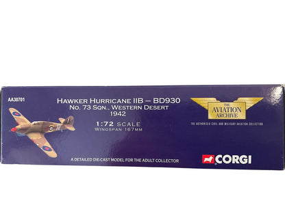 1/72 Corgi (AA30701) Hawker Hurricane IIB (BD930 / R) Western Desert 1942 No.73 Sqdn R.A.F. (Limited Edition) 2002 Release