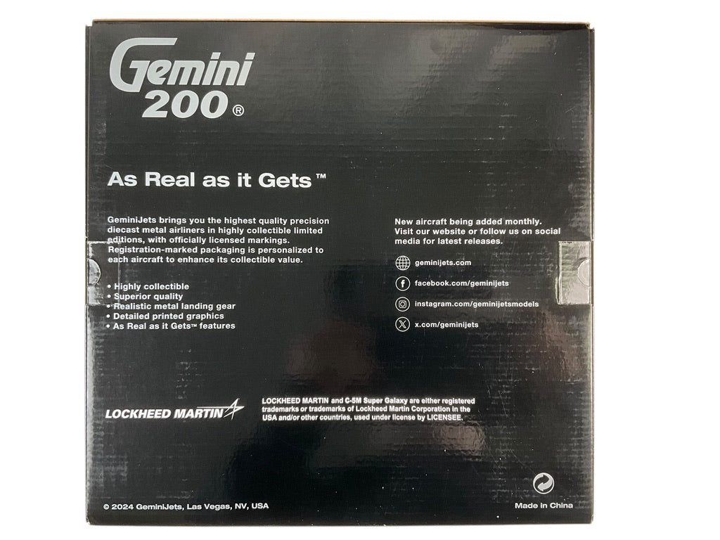 1/200 Gemini200 (G2AFO1136) Lockheed C5M Super Galaxy (70037) "Spirit of Chicopee" Westover Massachusetts AFRC 439th AW U.S.A.F. (Limited Edition) 2024 Release