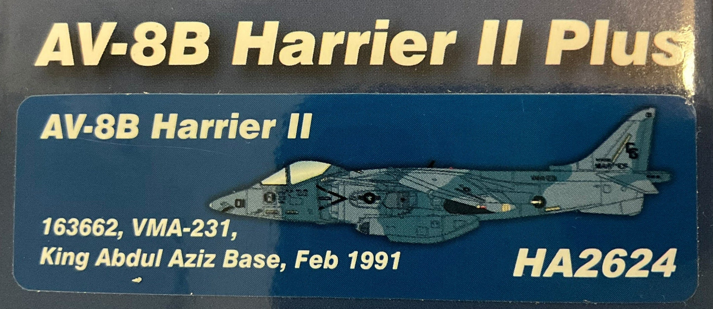 1/72 HobbyMaster (HA2624) McDonnell Douglas AV-8B Harrier II Plus (163662) Feb 1991 "Desert Storm" King Abdul Aziz Base, VMA-231 (Ace of Spades) U.S. Marine Corps (Limited Edition)