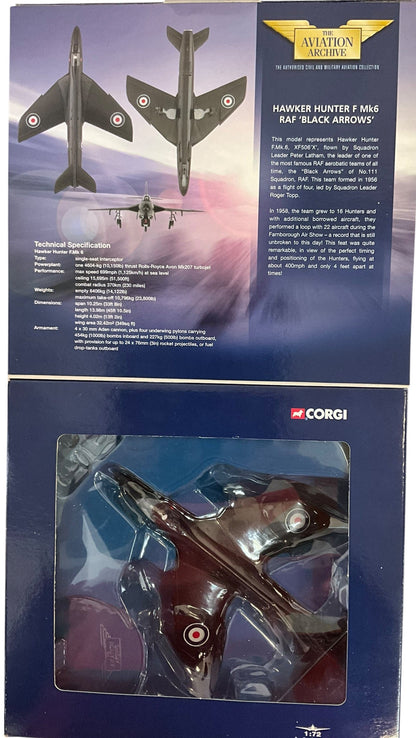 1/72 Corgi (AA49802) Hawker Hunter F Mk.6 (XF506/X) flown by S/L Peter A.Latham A.F.C. "Black Arrows" 1956-1961 No.111 Sqdn R.A.F. (Limited Edition #2790 of Only 6800) 2000 Release