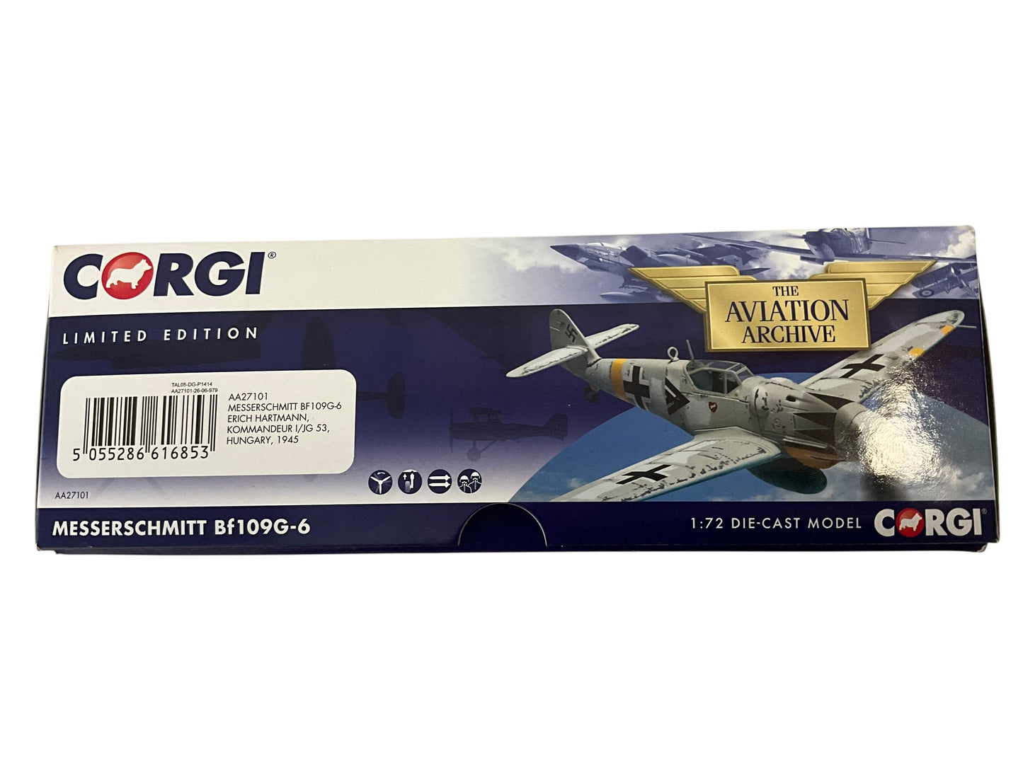 1/72 Corgi (AA27101) Messerschmitt Bf109G-6 White Winter Camo, flown by Erich Hartmann ("Ace of ALL Time" with 352 Kills) Hungary 1945, Kommandeur 1/JG53 Drittes Reich Luftwaffe (Limited Edition #1831 of Only 2000) 2013 Release