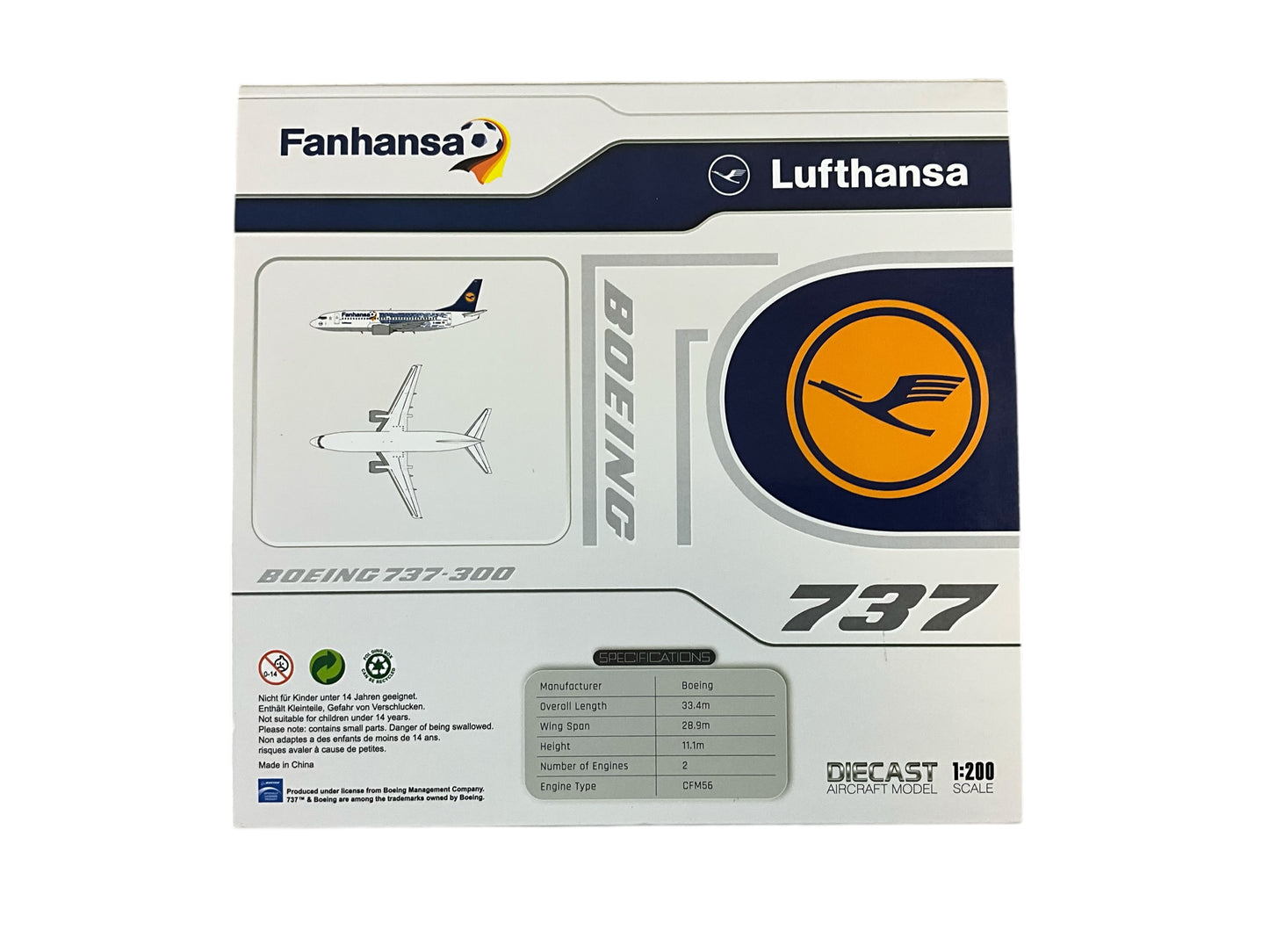 1/200 JC200 (EW2733001) Boeing B737-300 (D-ABEK) "Fanhansa" DLH 6th Livery Lufthansa (Limited Edition)