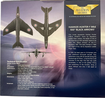 1/72 Corgi (AA49802) Hawker Hunter F Mk.6 (XF506/X) flown by S/L Peter A.Latham A.F.C. "Black Arrows" 1956-1961 No.111 Sqdn R.A.F. (Limited Edition #2790 of Only 6800) 2000 Release